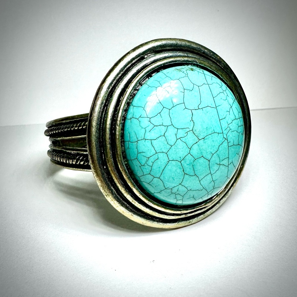 Faux Turquoise + Silver Cuff Statement Bracelet - image 1